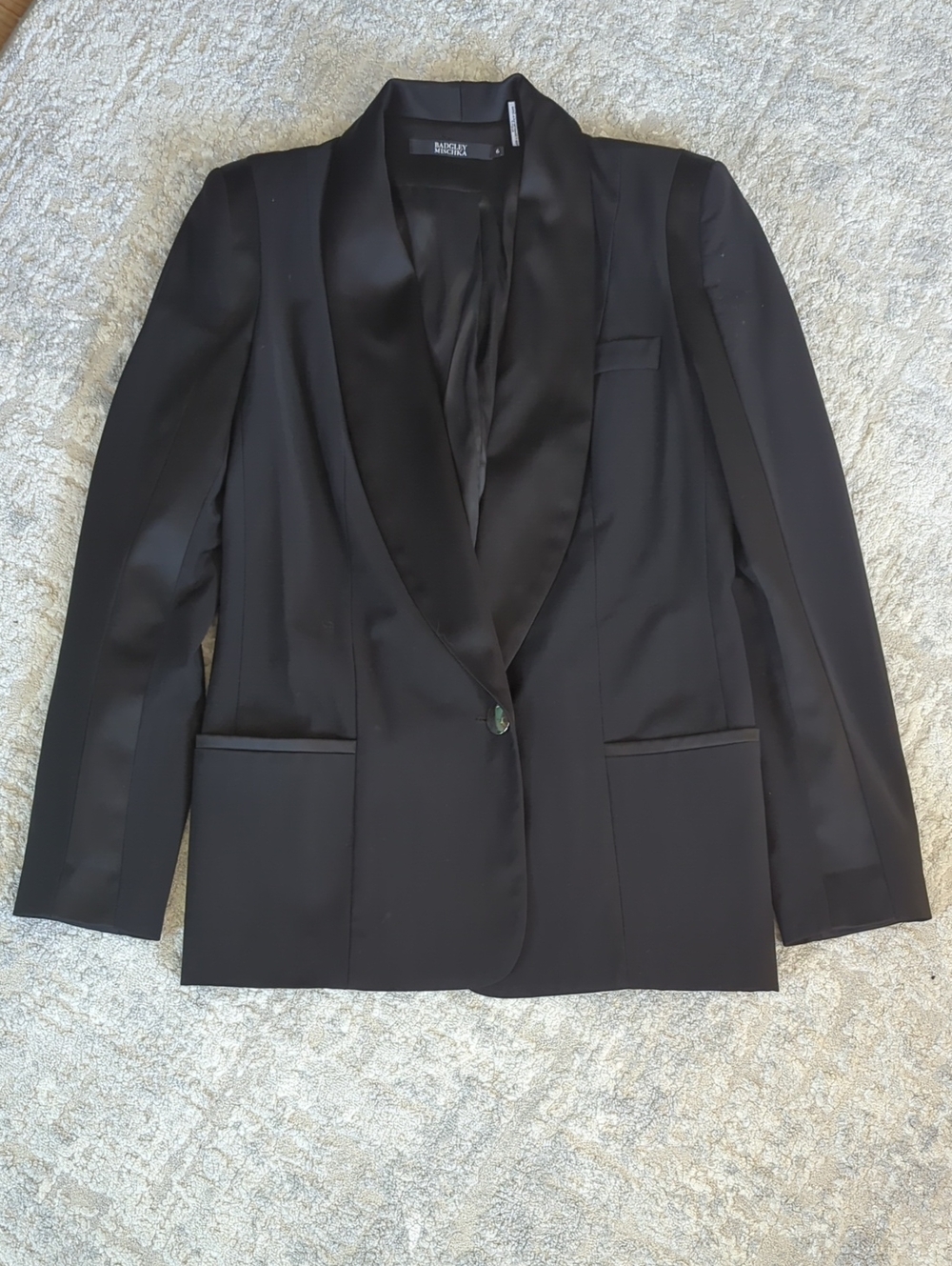 Badgley Mischka Black Satin-Trim Tuxedo Jacket Size 6